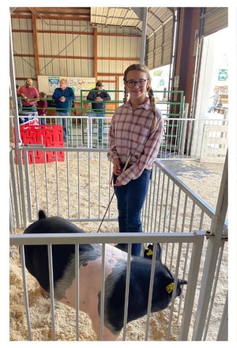 Sophie, a student at Vicksburg Schools at the recent St. Joseph County 4-H Livestock Auction