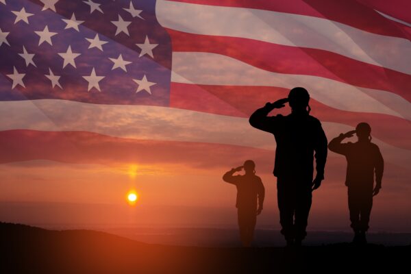 Silhouettes,Of,Soldiers,Saluting,On,Background,Of,Sunset,Or,Sunrise